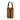 Bolso tote de yute  con detalles en piel caoba de La Portegna, hecho a mano en España Ubrique
