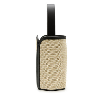 Bolso tote de yute blanco con detalles en piel negra de La Portegna, hecho a mano en España Ubrique