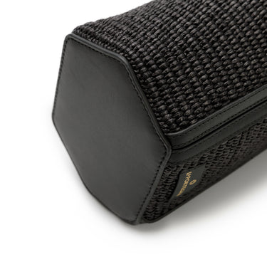 Bolso tote de yute negro con detalles en piel negra de La Portegna, hecho a mano en España Ubrique