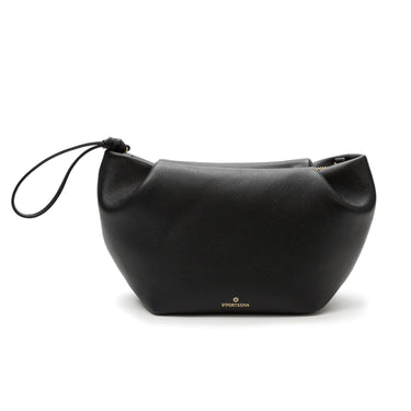 Leather Black clutch with shoulder strap, handmade in Spain. La Portegna