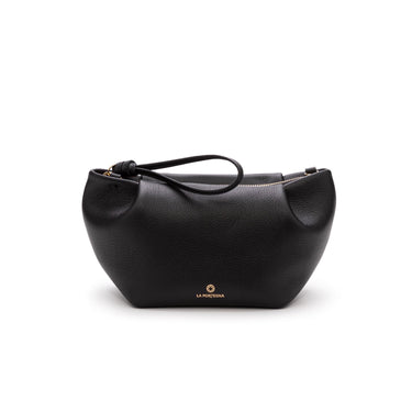 Leather small clutch Black shoulder bag. La Portegna 