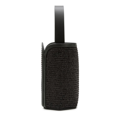 Bolso tote de yute negro con detalles en piel negra de La Portegna, hecho a mano en España Ubrique