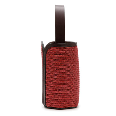 Bolso tote de  yute cereza con detalles en piel burdeos de La Portegna, hecho a mano en España Ubrique