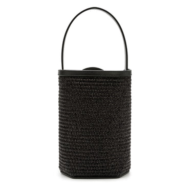 Bolso tote de yute negro con detalles en piel negra de La Portegna, hecho a mano en España Ubrique