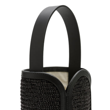 Bolso tote de yute negro con detalles en piel negra de La Portegna, hecho a mano en España Ubrique