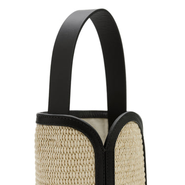 Bolso tote de yute blanco con detalles en piel negra de La Portegna, hecho a mano en España Ubrique