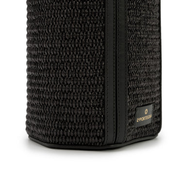 Bolso tote de yute negro con detalles en piel negra de La Portegna, hecho a mano en España Ubrique