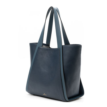 Sol tote bag leather navy. Handcrafted in Spain. La Portegna