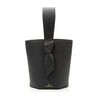 bolso tipo bucket de piel negro hecho a mano con detalle de nudo, asa superior y bandolera