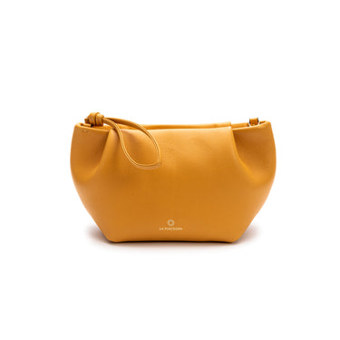Leather small clutch Yellow shoulder bag. La Portegna . Made in Spain